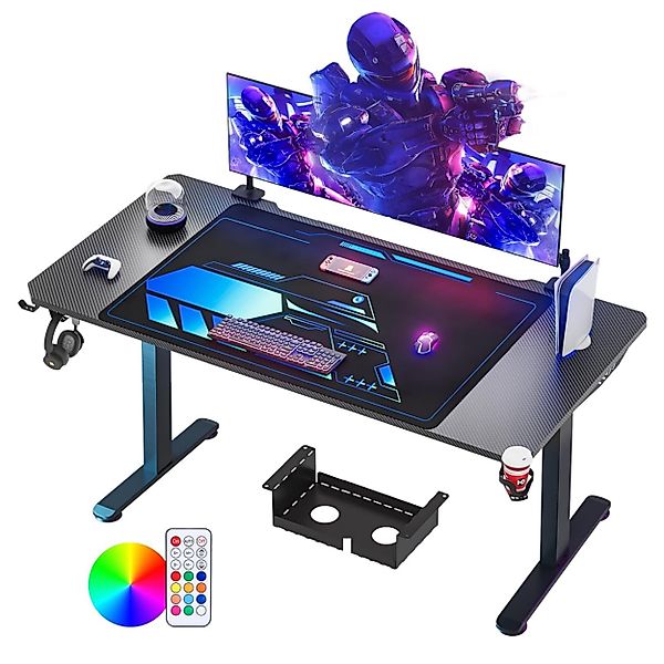 LUCKZON Gamingtisch mit LED-Beleuchtung, Kohlefaseroberfläche, Kabelmanagem günstig online kaufen