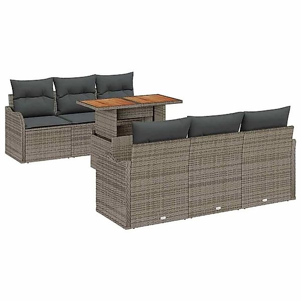 vidaXL Gartensofa-Set mit Kissen 7 Stk Grau Poly-Rattan 3349404 günstig online kaufen