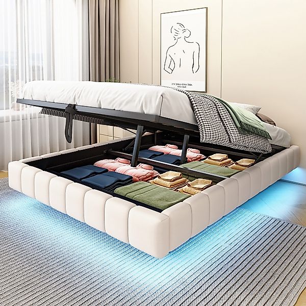 Flieks Polsterbett, Hydraulisches LED Schwebebett 140x200cm günstig online kaufen