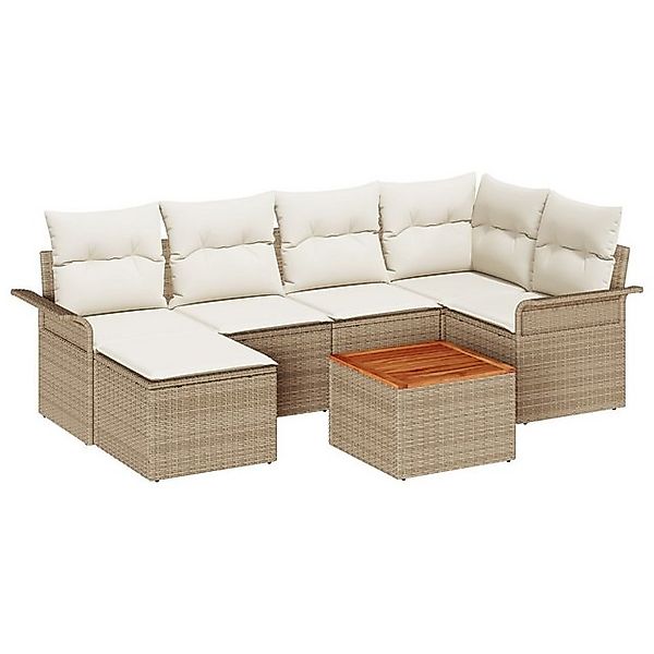 vidaXL Loungesofa 7-tlg. Garten-Sofagarnitur mit Kissen Beige Poly Rattan, günstig online kaufen