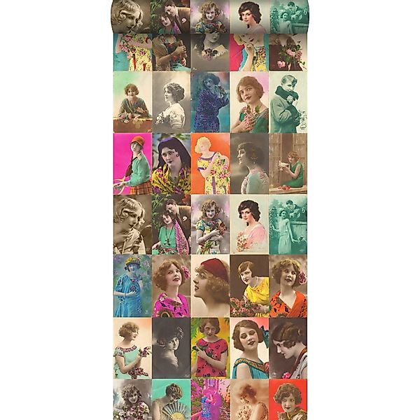 ESTAhome XXL Vliestapete Vintage Alte Postkarten Mit Damengesichtern Mehrfa günstig online kaufen