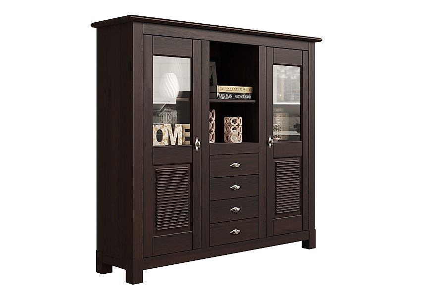 Home affaire Buffet "Rauna" Highboard, massive Kiefer, Türen mit Glaseinsät günstig online kaufen