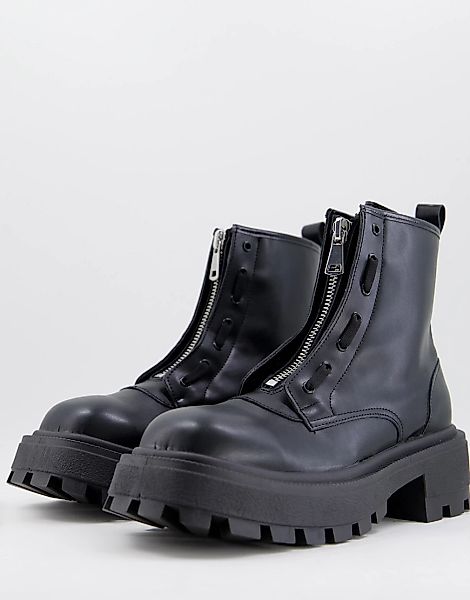 ASOS DESIGN – Stiefel aus schwarzem Kunstleder mit Reißverschluss vorne, Ko günstig online kaufen