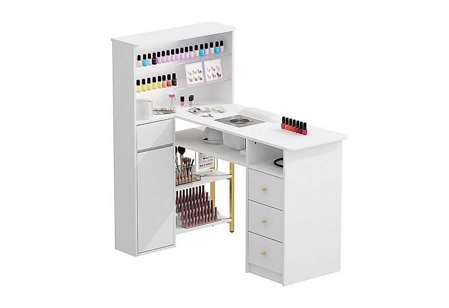 FUFU&GAGA Arbeitstisch Nageltisch mit Glasregalen, Weiß, MDF+Glas, 120×75×1 günstig online kaufen