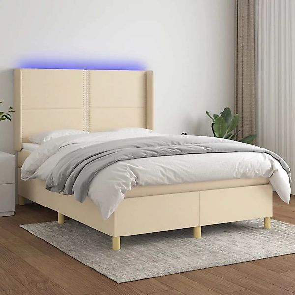 Vidaxl Boxspringbett Mit Matratze & Led Creme 140x200 Cm Stoff günstig online kaufen