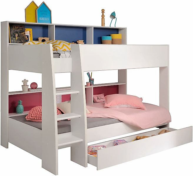 Parisot Etagenbett "Tam Tam, Stockbett, farbig hinterlegte Regale, mit Bett günstig online kaufen