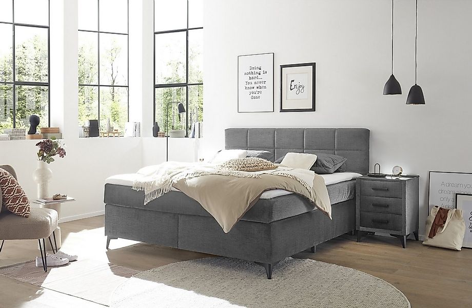Black Red White Boxspringbett 7-Zonen, 4cm Topper, grau, Liegefläche 180x20 günstig online kaufen