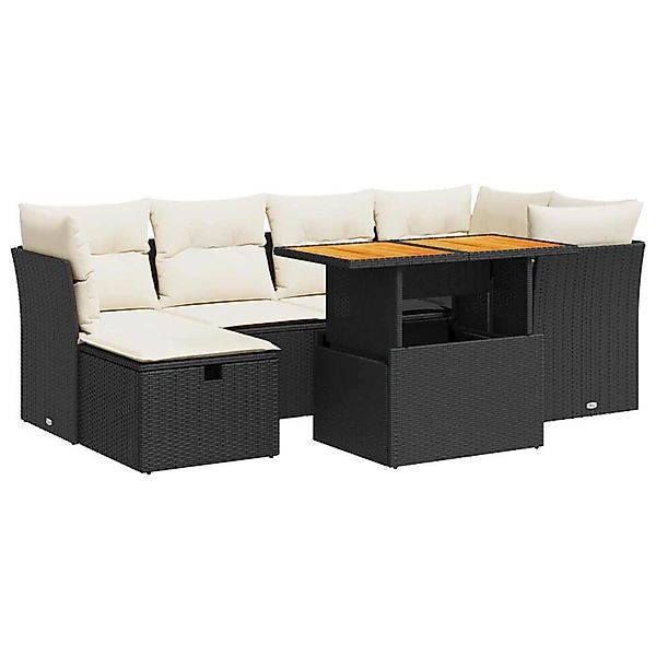 vidaXL 7-Tlg Garten-Sofagarnitur mit Kissen Schwarz Poly Rattan 3327973 günstig online kaufen