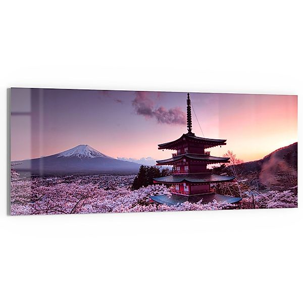 DEQORI Glasbild 'Kirschblüten Tempel Japan', 'Kirschblüten günstig online kaufen