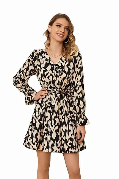 RUZU UG Dirndl Frühling Mode Leopard Print Fragmentierte Blume Taille Kleid günstig online kaufen