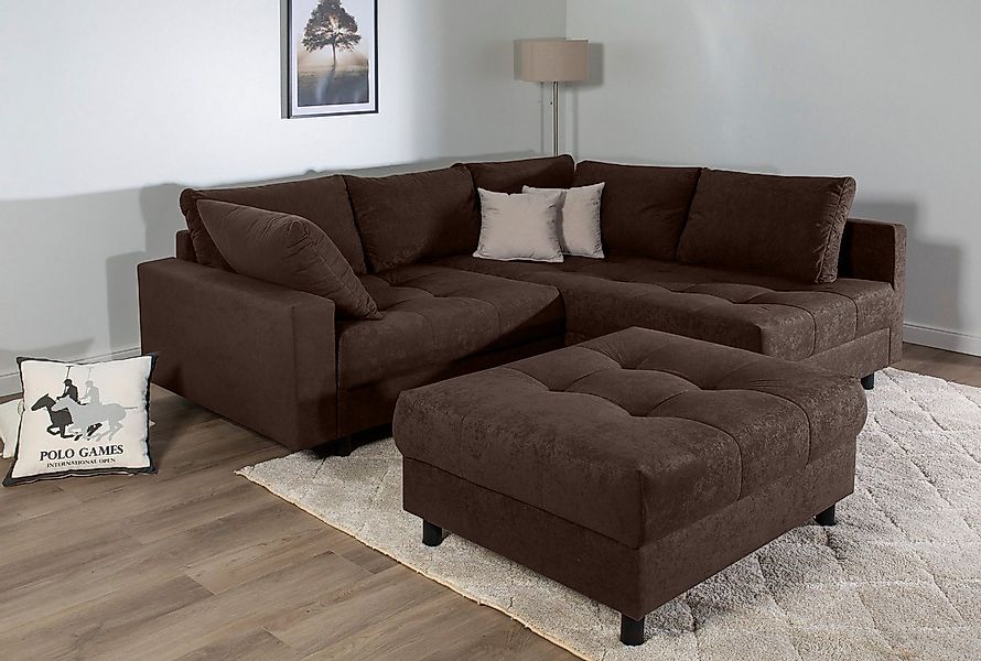 COLLECTION AB Ecksofa Toni L-Form, B: 215 cm, mit Hocker & 2 Zierkissen, Fe günstig online kaufen