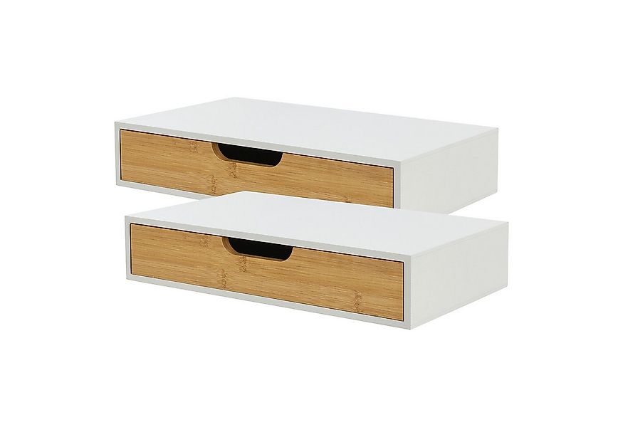 en.casa Wandregal, »Bokn« mit Schublade 40x24x8 cm Bambus Weiß günstig online kaufen