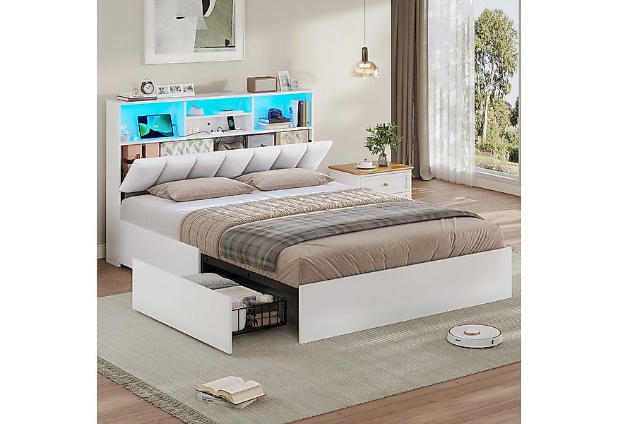 MSMASK Polsterbett Jugendbett, 140×200 cm mit Ladestation und LED-Beleuchtu günstig online kaufen