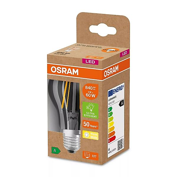 Osram LED Lampe ersetzt 60W E27 Birne - A60 in Transparent 4W 840lm 3000K 1 günstig online kaufen