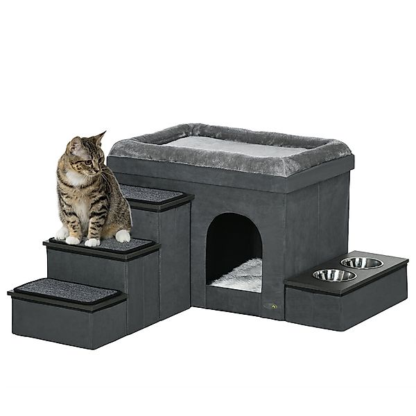 PawHut Tierbett Katzenhöhle Katzenhütte mit Treppe, günstig online kaufen