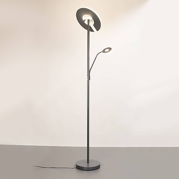 LED-Stehleuchte Dent, sandgrau, 180 cm, Metall, CCT, 2-flg. günstig online kaufen