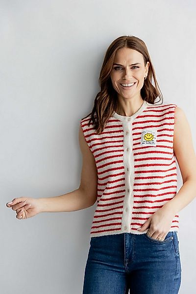 von Herzen Strickweste ärmellose gestreifte Strickweste mit Smiley – rot/we günstig online kaufen