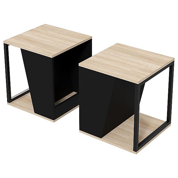 HOMCOM Set von 2 Beistelltischen Sofatisch mit Stauraum Stahlstruktur skand günstig online kaufen