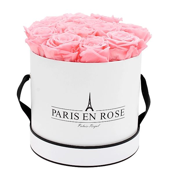 Rosenbox Ø 19 cm Weiß-Schwarz mit 14 Rosa Rosen günstig online kaufen