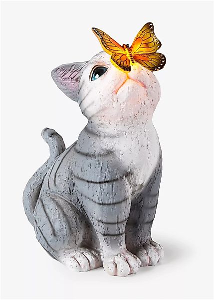 Solar Dekoleuchte Katze mit Schmetterling günstig online kaufen