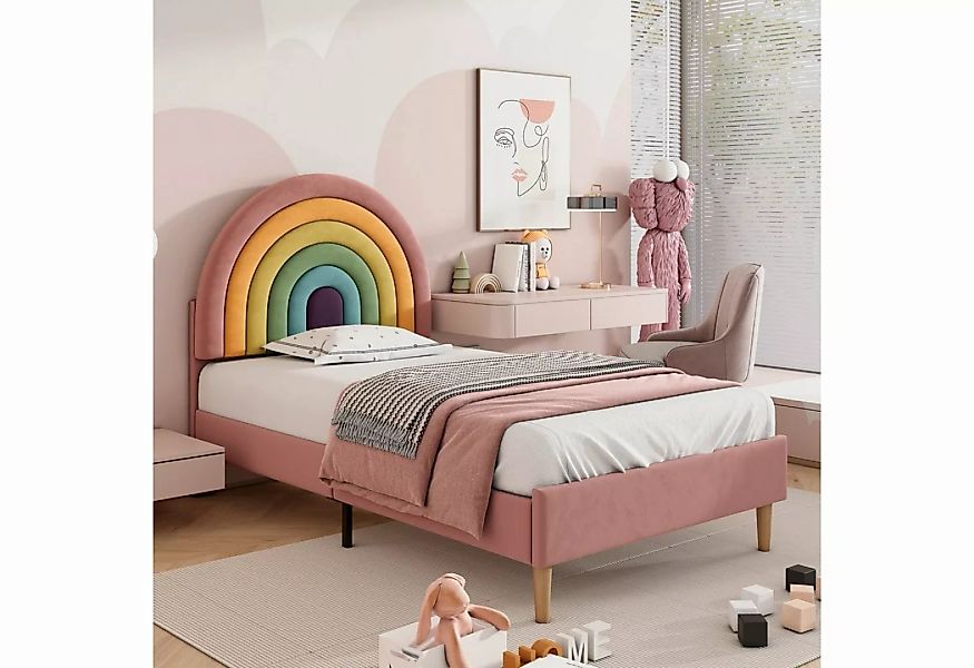 Flieks Polsterbett, Kinderbett mit verstellbarem Regenbogen-Kopfteil 90x200 günstig online kaufen