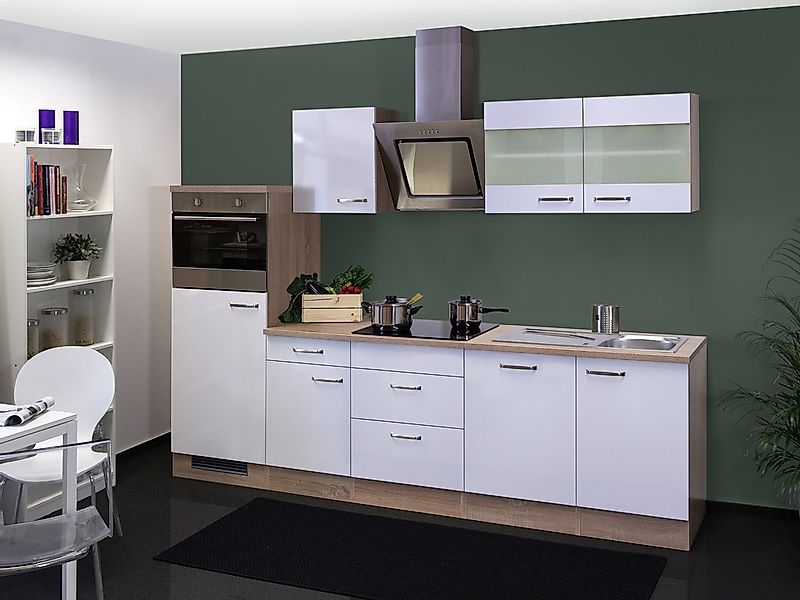 Flex-Well Exclusiv Küchenzeile Valero 280 cm Hochglanz Weiß-Sonoma Eiche NB günstig online kaufen