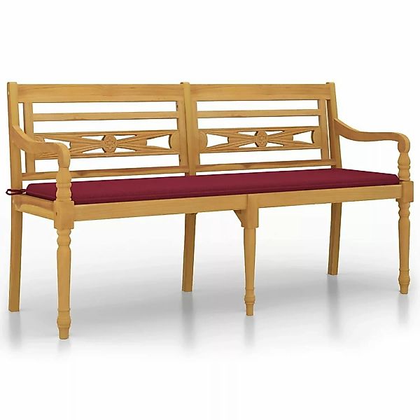 Vidaxl Batavia-bank Mit Weinrotem Kissen 150 Cm Massivholz Teak günstig online kaufen