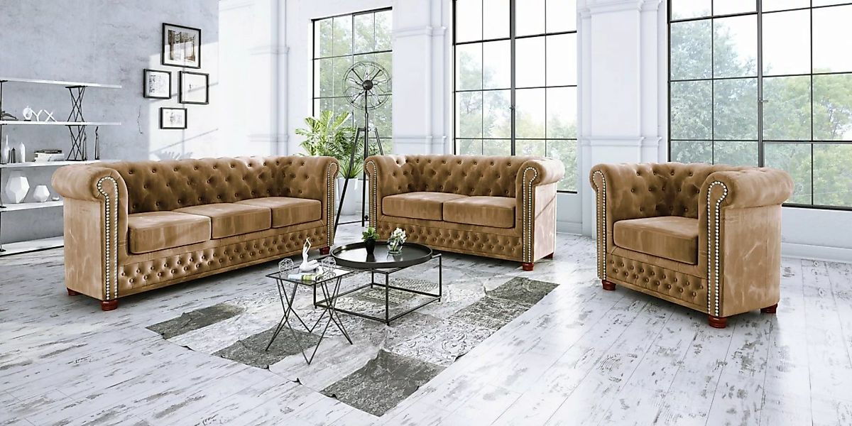 S-Style Möbel Polstergarnitur Chesterfield Leeds 3+2+1, (1x 3-Sitzer-Sofa, günstig online kaufen