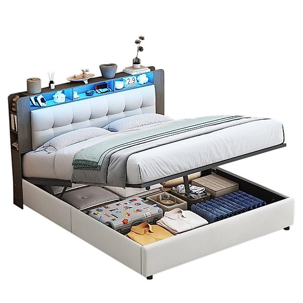 FUROKOY Stauraumbett Polsterbett Doppelbett Mit Drahtlose günstig online kaufen