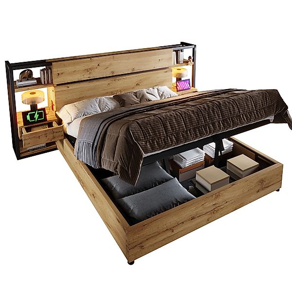 MODFU Holzbett mit Schubladen und Stauraum günstig online kaufen