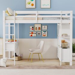 Flieks Hochbett Kiefer Kinderbett mit Schreibtisch günstig online kaufen
