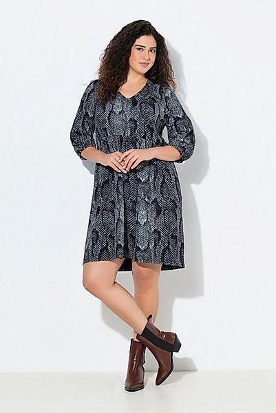 Ulla Popken Jerseykleid Jerseykleid Animaldruck A-Linie V-Ausschnitt günstig online kaufen