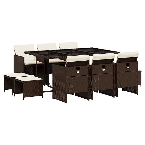 vidaXL 11-Tlg Garten-Essgruppe mit Kissen Braun Poly Rattan 3210609 günstig online kaufen