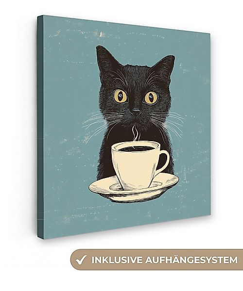 OneMillionCanvasses® Leinwandbild Katze - Schwarz - Kaffee - Minimalistisch günstig online kaufen