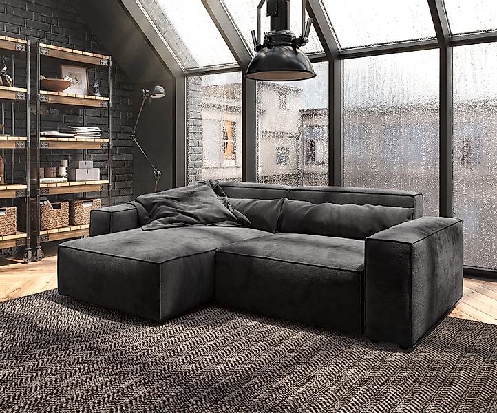 Ecksofa Sirpio 230x150 cm Mikrofaser Schwarz Recamiere variabel günstig online kaufen