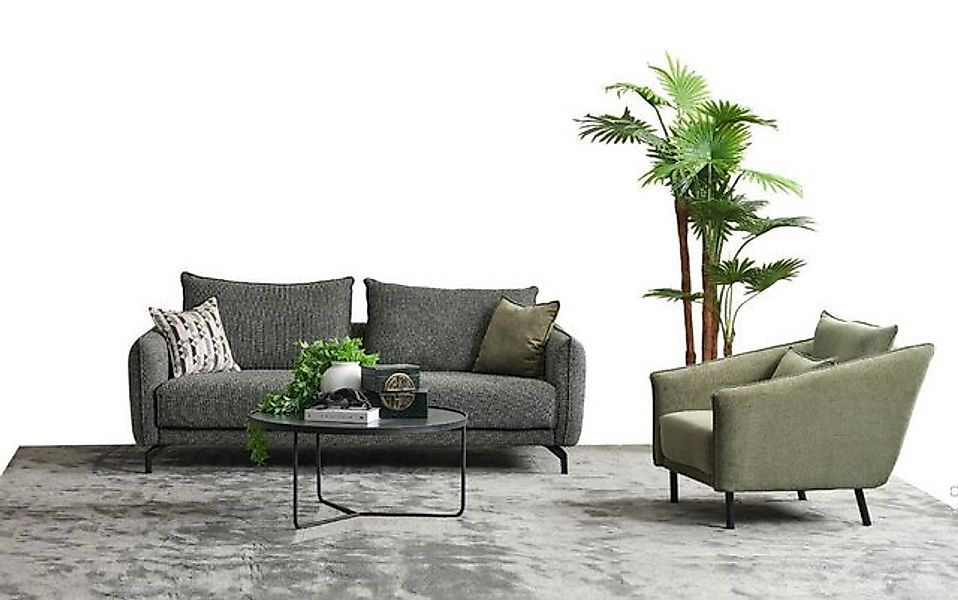 JVmoebel Sofa Wohnzimmer Garnitur Sofagarnitur Dreisitzer Sessel Grau Stoff günstig online kaufen
