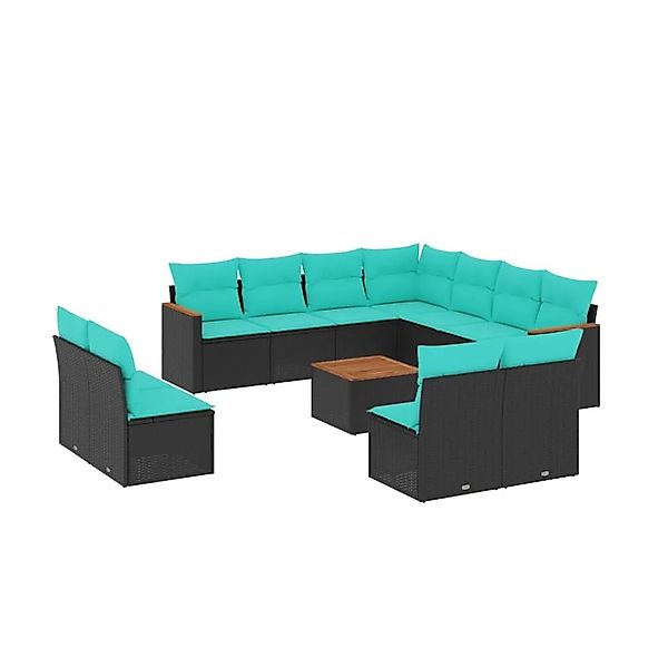 vidaXL 12-Tlg Gartensofa-Set mit Kissen Schwarz Polyrattan 3226092 günstig online kaufen