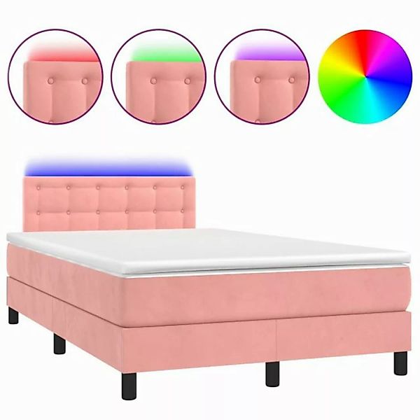 vidaXL Boxspringbett Boxspringbett mit Matratze LED Rosa 120x200 cm Samt Be günstig online kaufen