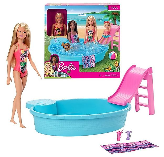 Barbie Anziehpuppe Pool mit Rutsche & Puppe Barbie Mattel Spiel-Set & Acces günstig online kaufen