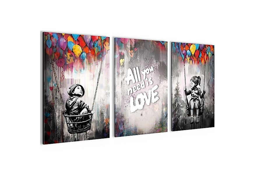 Novart Bild Wandbilder Set Banksy Style Collage - 3 Bilder Wohnzimmer Stree günstig online kaufen