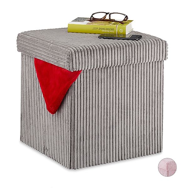 relaxdays Sitzwürfel faltbar Samt, Grau günstig online kaufen