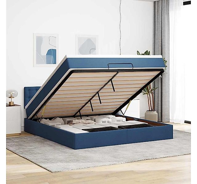 vidaXL Bett, Ottomane Bett mit Matratze & LEDs Blau 180x200 cm Stoff günstig online kaufen