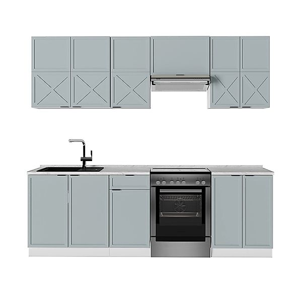 Vicco Fame-Line Küchenzeile Hellblau-grau/Weiß 240 cm AP Marmor günstig online kaufen