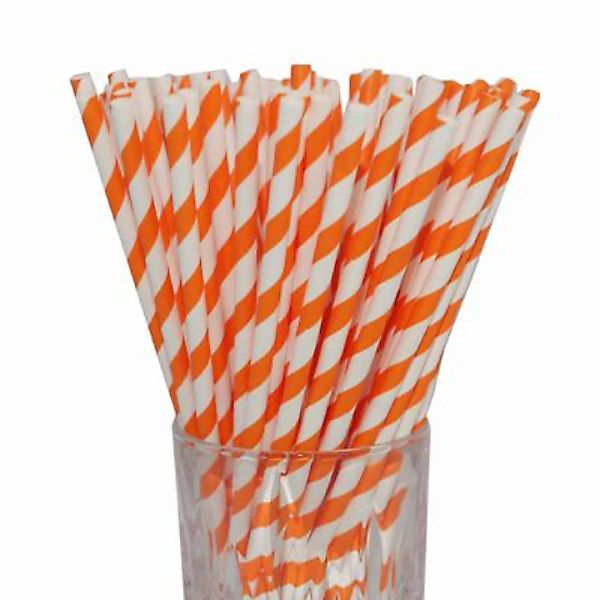 LUXENTU Papier-Trinkhalm orange/weiß gestreift 100 Stück Trinkhalme günstig online kaufen