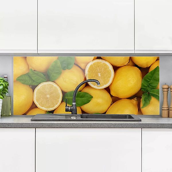 Glas Spritzschutz Gemüse & Obst - Panorama Saftige Zitronen günstig online kaufen
