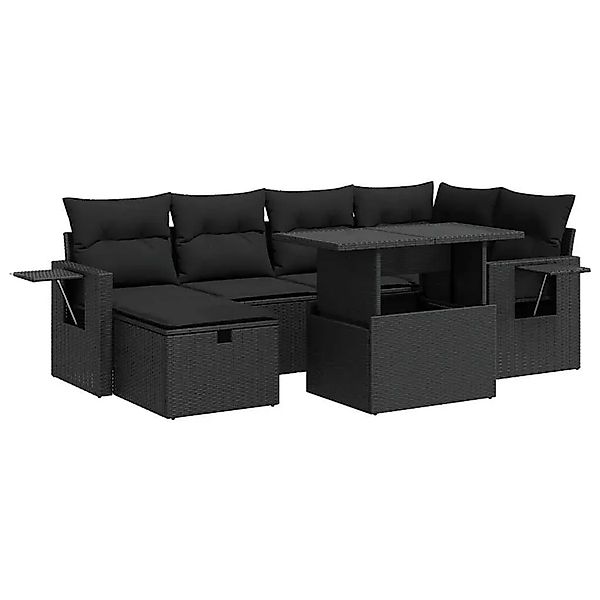 vidaXL 7-Tlg Garten-Sofagarnitur mit Kissen Schwarz Poly Rattan 3327855 günstig online kaufen