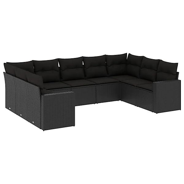 vidaXL 9-Tlg Garten-Sofagarnitur mit Kissen Schwarz Poly Rattan 3251732 günstig online kaufen