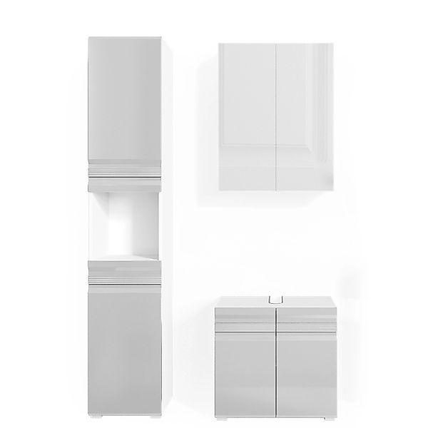 Vicco Badmöbel-Set Fredd, Weiß Hochglanz, 3 Teile, mit Hochschrank, (3-St., günstig online kaufen
