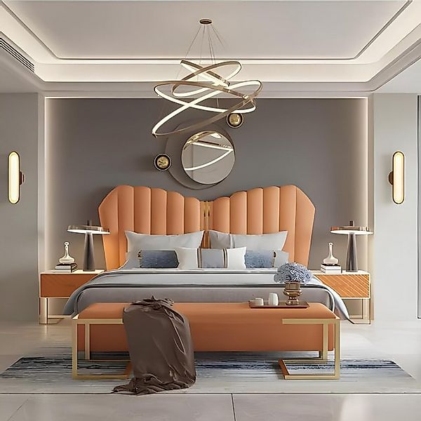 JVmoebel Bett Bett Orange Doppelbett 180 x 200 Möbel Einrichtung Schlafzimm günstig online kaufen