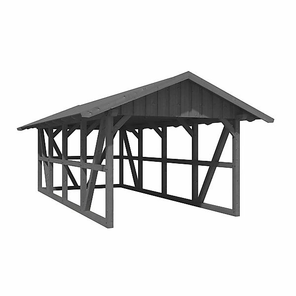 Skan Holz Carport Schwarzwald m. Dachschalung u. Rückwand 424 x 772 cm Grau günstig online kaufen